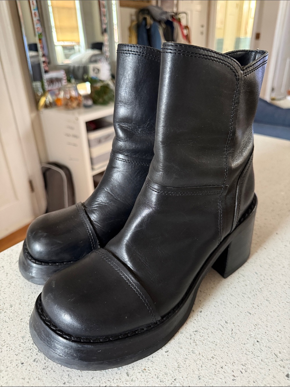 Vintage Leather Diba Black Chunky Heel Ankle Boots